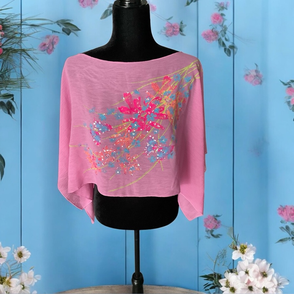 💖 Sakura Floral Sequin Poncho Topper 💖